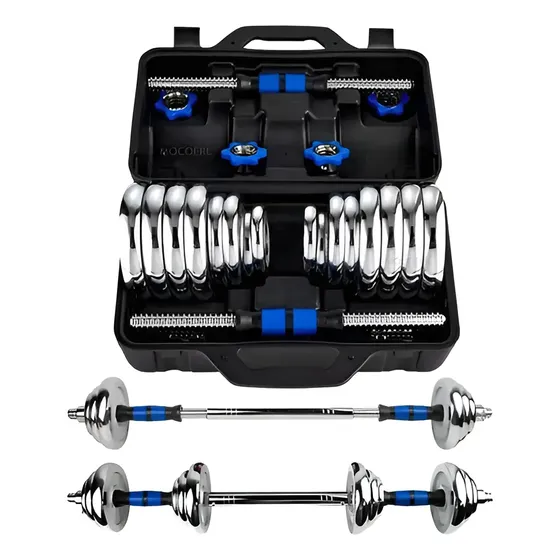 30kg Kit Pesas Mancuernas Con Barra Discos Ejercicio Gym Azul
