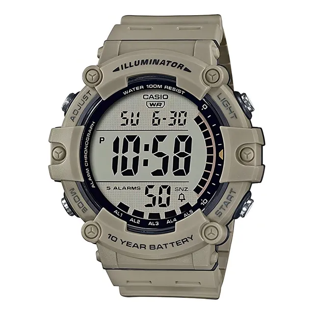 Reloj Casio Iluminator Ae-1500wh-5avcf Sumergible 100 Metros Color de la correa Caqui Color del bisel Caqui Color del fondo Claro