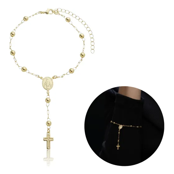 Pulseira Terço Nossa Senhora Das Graças Semijoia Ajustável