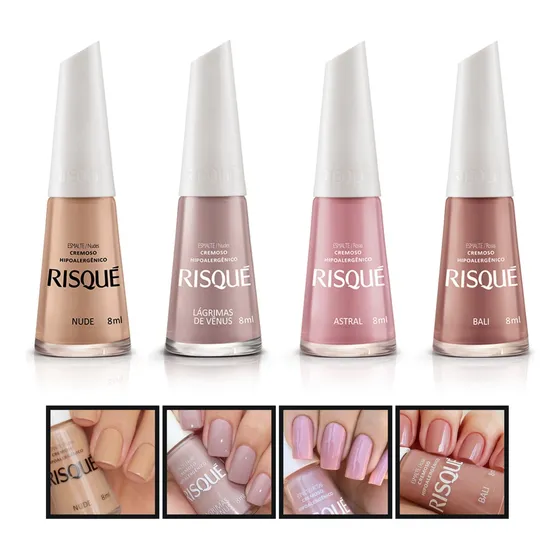 Kit Esmalte Risque 4 Cores Tons De Nude Cremoso Atacado