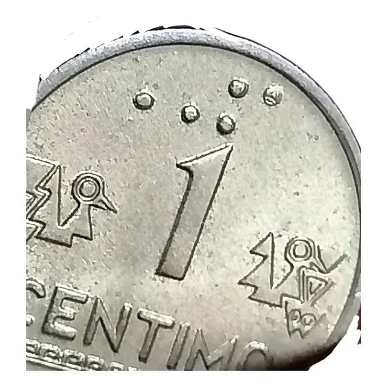Moneda De 1 Céntimo De 1991 Con Símbolo Oculto  En Braille.