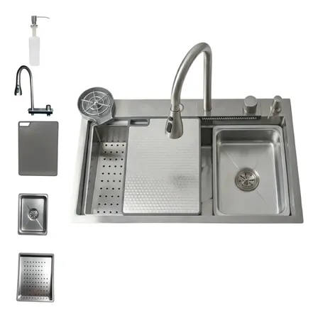 Cuba Gourmet 75x45 Aço Inox 304 Premium com torneira monocomando cascata 360° lavador de copos kit completo Elleganto