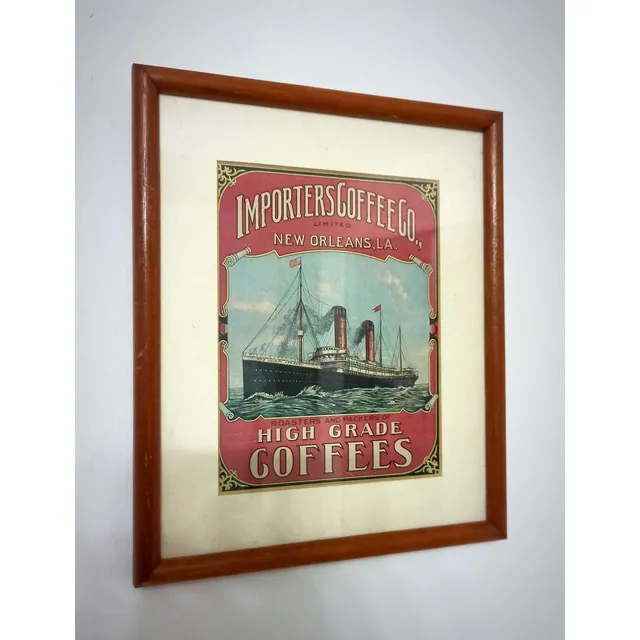 Antigua Publicidad Afiche Importadores De Cafe Nueva Orleans