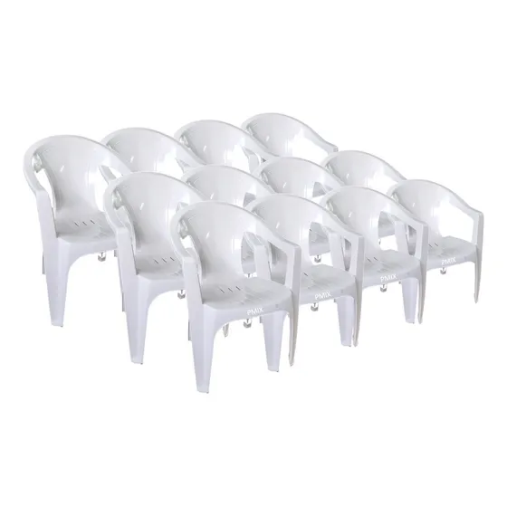 Jogo Com 10 Cadeiras Poltronas Plastico C/ Braço Bar Buffet