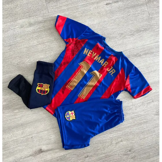 Kit Conjunto Infantil Neymar Retro Barcelona Camisa E Short