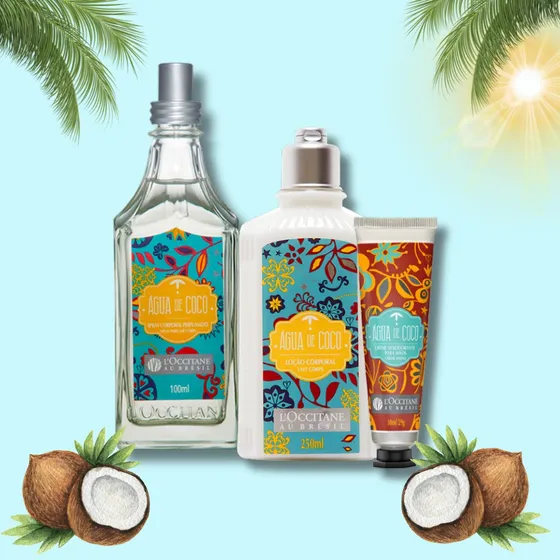 Kit Presente Loccitane Água De Coco-perfume E Hidratante E Creme Mãos