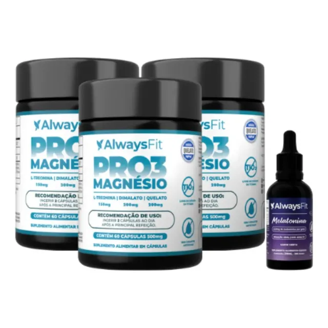 Pro3magnésio Always Fit Kit 3 Magnésio Treonato Quelato Dimalato 60 Cápsulas Sem Sabor