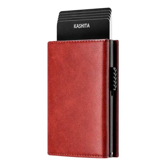 Billetera Premium Crimson Red Rfid Anti Robo Con Monedero