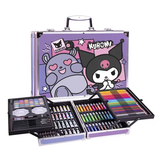 Berry Hip Set De Arte De Kuromi Profesional Plegable Con 33 Marcadores, 24 Crayolas, 24 Acuarelas, 24 Tubo De Pintura Acrílica, 28 Colores, 4 Pinceles, 2 Lápices Hb, 2 Godetes, 2 Gomas, 1 Sacapuntas