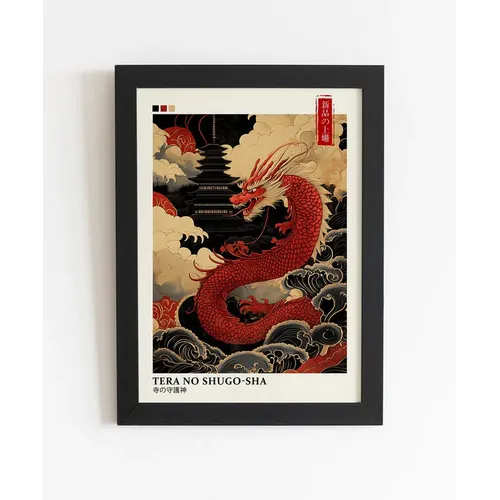 Quadro Gueisha Gueixa Arte Dragão Oriental Poster Moldurado