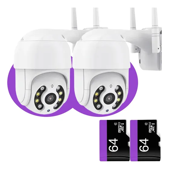 Kit 2 Camera Externa Ip Dome Wifi Full Hd + 2 Cartão Sd 64gb