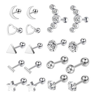 Ba Juego De Aretes Tragus De 18 Piezas Joyas De Plata Acero Ba Juego De Aretes Tragus De 18 Piezas Joyas De Plata Acero