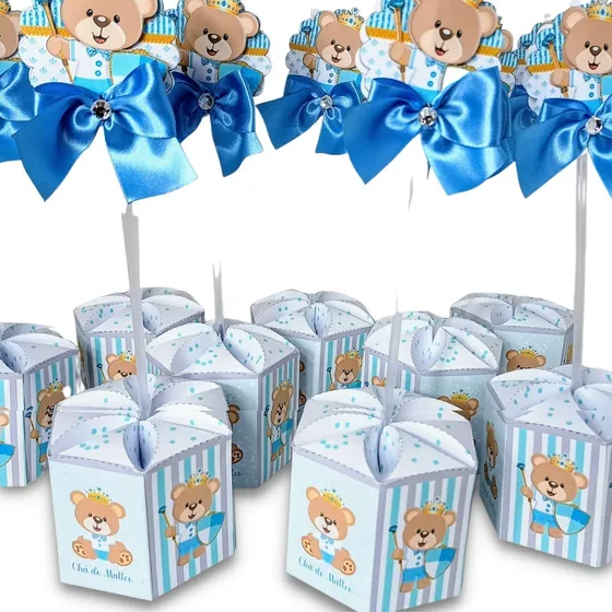 Kit 10 Enfeite De Mesa Chá De Bebe Ursinho Decoração