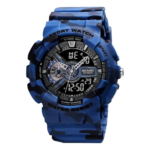 Reloj pulsera Skmei 1688 con correa de poliuretano color blue camouflage - fondo negro