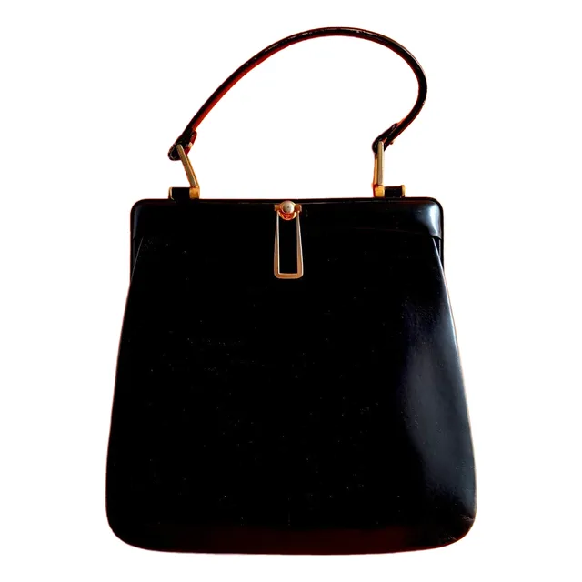 Cartera Años 50 Cuero Negro Plana Rectangular Grande Italia