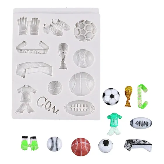 Molde Silicona Futbol Pelota Botines Copa Porcelana Fondant Color Blanco