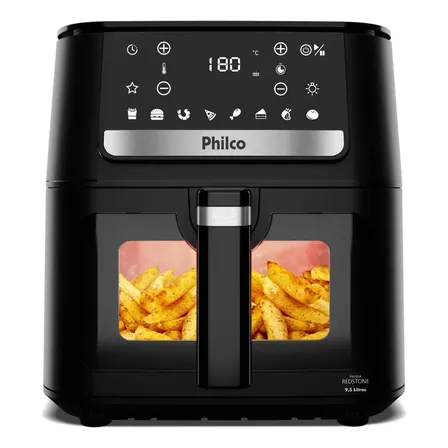 Air Fryer Philco 9,5l Visor Glass Redstone 1800w Paf95a Preto Com Acabamento Inox 127v