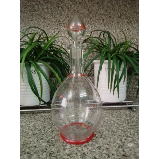 Botella De Cristal Pintada A Mano Antigua, Bella