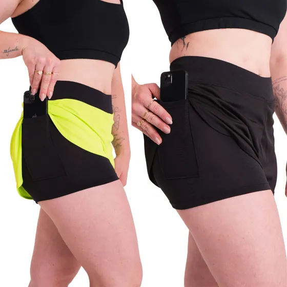 Kit 2 Short Duplo 2 Em 1 Feminino Bermuda Fitness Academia