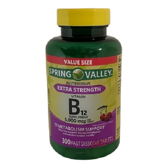 B12 5000mcg 300 Fast Tablets Sprin Valley Sabor Sin Sabor