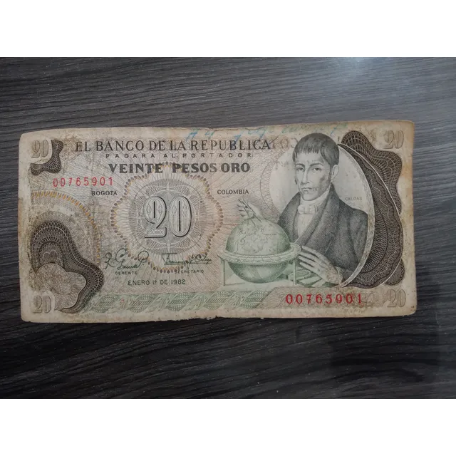 Vendo Billete Antiguo De 20 Pesos Colombianos, Año 1982