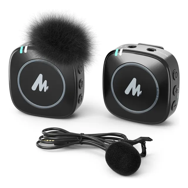 MAONO Micrófono Lavalier Inalámbrico, Micrófonos Solapa con Monitoreo en Tiempo Real, Ajuste de Ganancia y Silencio para Entrevista, Vlog, Cámara,WM820-A1
