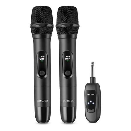 Microfone Wireless Karaokê Aws-mic-01 Bivolt Aiwa Preto