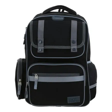 Mochila Grande Chenson Strong Multiples Bolsillos Reflejante Color Negro Diseño De La Tela Liso