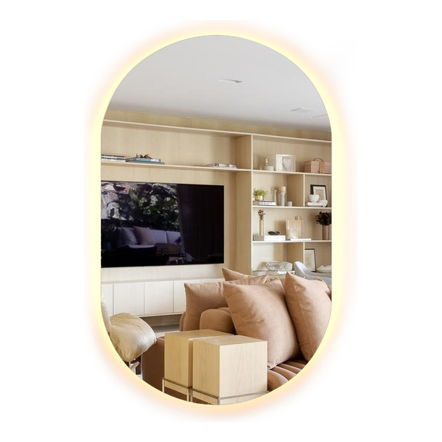 Espelho Decorativo Oval 80x50 Led Salão De Beleza Lapidado Moldura Branco Quente Espelho Decorativo Oval 80x50 Led Salão De Beleza Lapidado Moldura Branco Quente