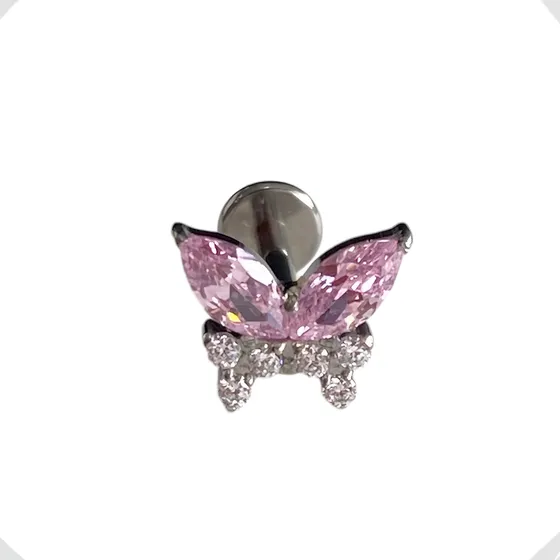 Piercing Titânio Labret Borboleta Orelha Hélix Cor Prateado