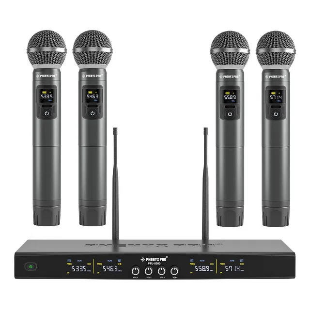 Microfono Inalambrico 4 Canales Uhf Microfono Phenyx Pro