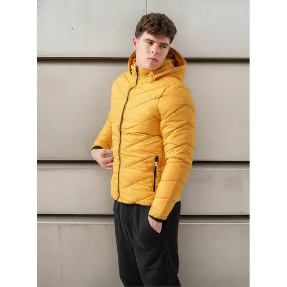 Campera De Nylon De Hombre Inflada Lisa Con Capucha Y Felpa 