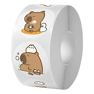 Pegatinas De Capibara, Rollo Con 500 Stickers Redondos Pegatinas De Capibara, Rollo Con 500 Stickers Redondos