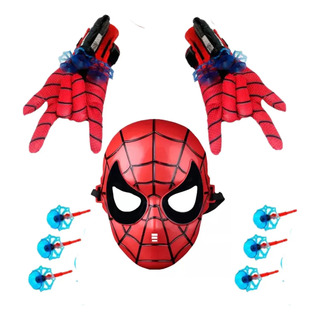 Máscara Y Guantes De Spiderman Con Web Shooter Y Dardos Máscara Y Guantes De Spiderman Con Web Shooter Y Dardos