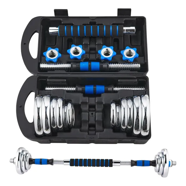 Kit Pesas Mancuernas Gym Con Barra Discos Ejercicio Lincky Azul Unidad 20 kg