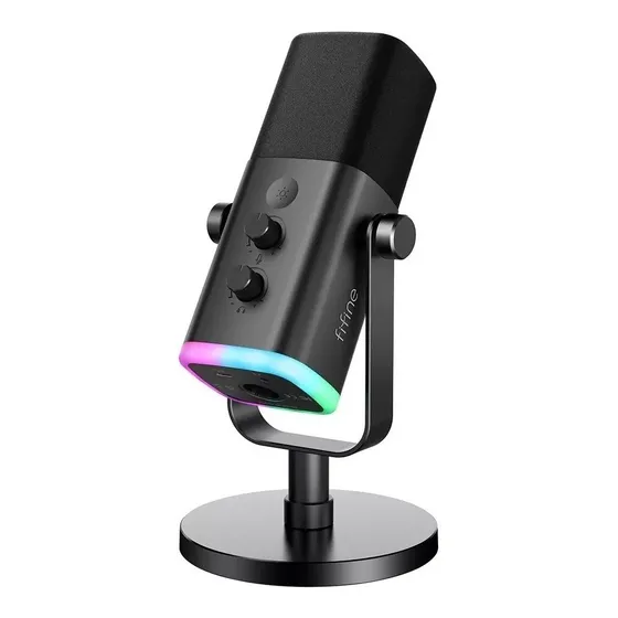 Microfone Dinâmico Ampligame Gamer Fifine Am8 Xlr Usb Rgb