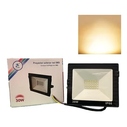 Foco Proyector Led Plano Reflector Multiled 30w Exterior Carcasa Negro Luz Cálido-003157 B11