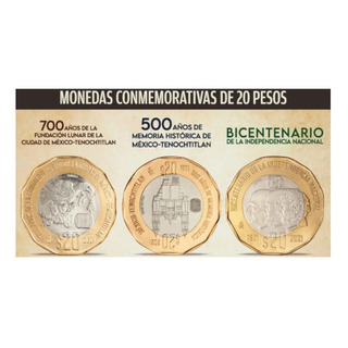 Moneda De 20 Pesos Conmemorativas 3 Piezas Sin Circular Moneda De 20 Pesos Conmemorativas 3 Piezas Sin Circular