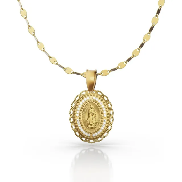 Medalla Virgen De Guadalupe Cadena 50cm De Oro 10k Italiano Color Dorado