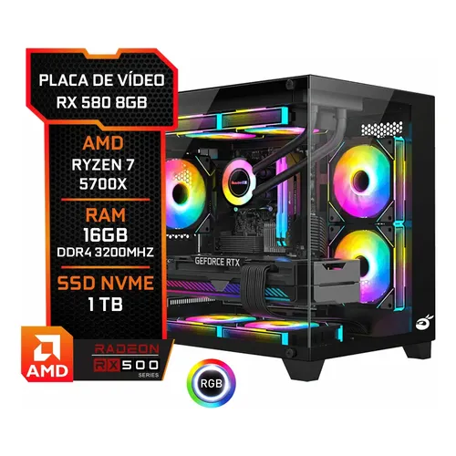 Pc Gamer Rx 580 8gb, Amd Ryzen 5, 16gb Ram Ddr4, Ssd M.2 1tb 1 Tb