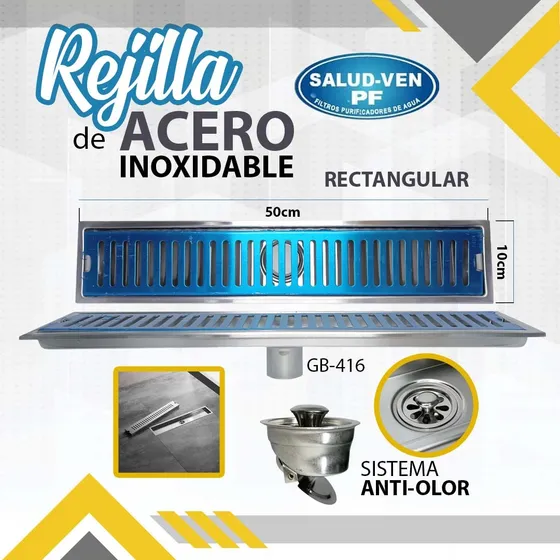Rejilla Acero Inox Rectangular 50x10cm Sist Antiolor/ 11917