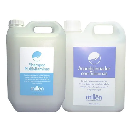 Pack Shampoo Vitaminas 5 Litros mas Acondicionador 5l Limpieza Millên