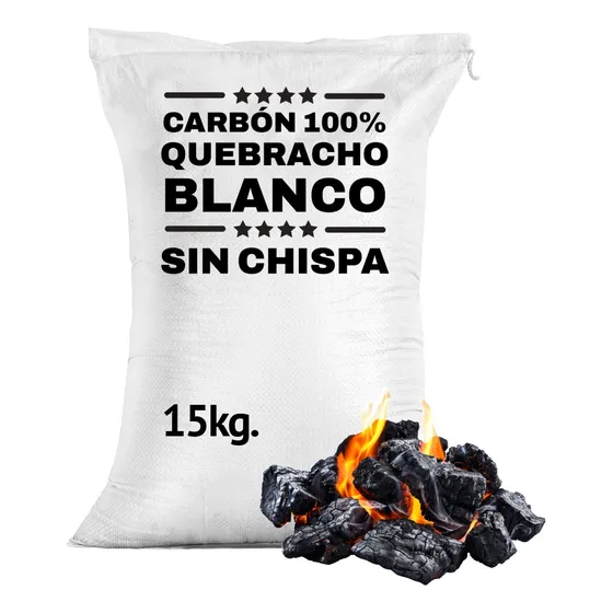 Carbón 100% Quebracho Blanco Premium Saco 15 Kg.  Sin Chispa