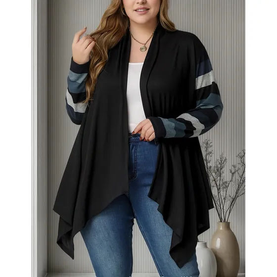 Cardigan Talla Grande Ensamble Chaqueta Con Mangas A Rayas