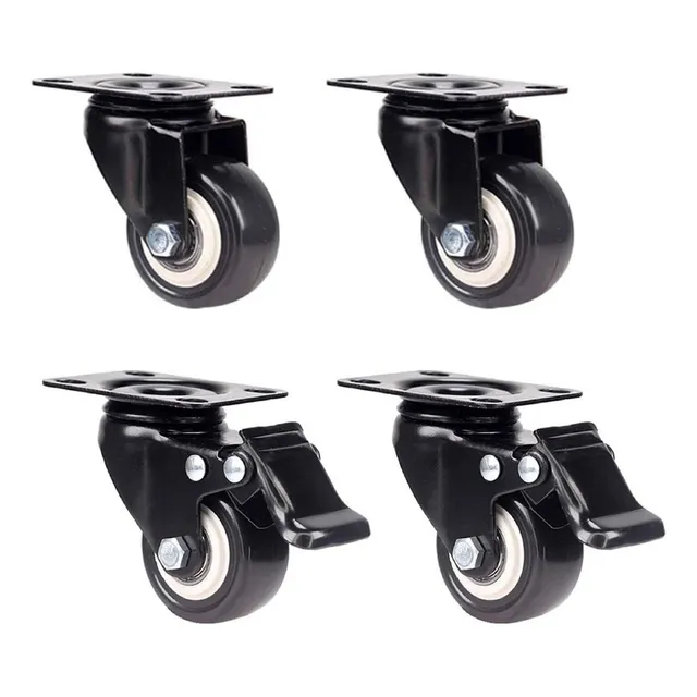 4 Ruedas Giratorias Poliuretano Negro (2 Con Freno) 50mm