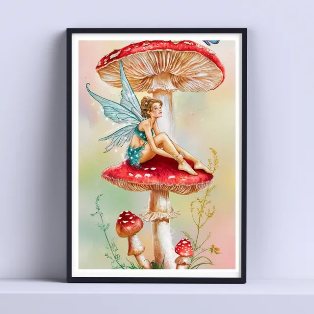 Cuadro Hadas Hongos Fungi Decorativo 1 30x40cm Con Vidrio