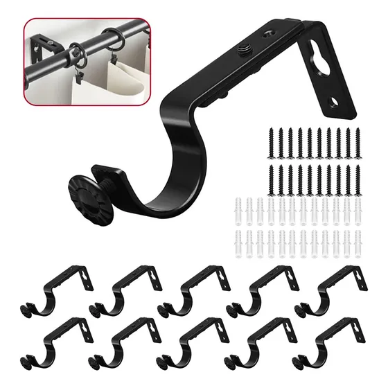 10 Piezas Soporte Cortinero De Gancho De Pared Ajustable Color Negro