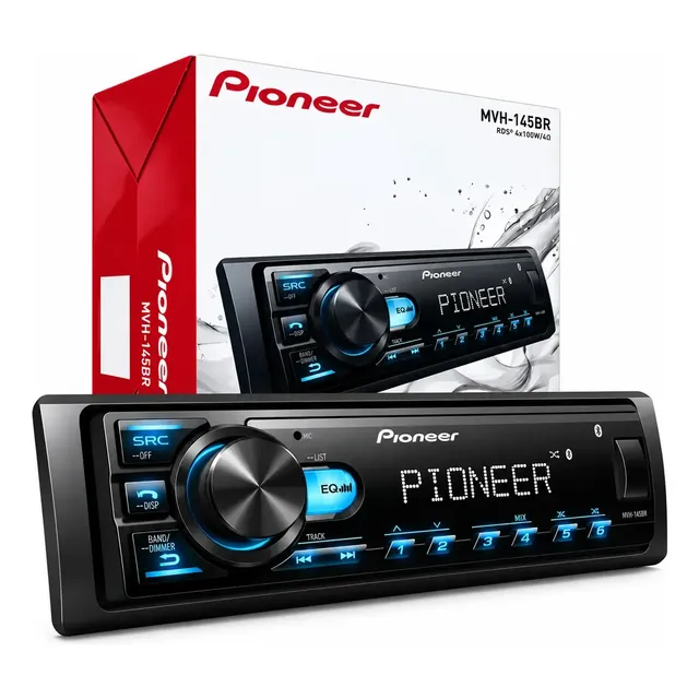 Rádio Pioneer Bluetooth 5.4 Automotivo MVH-145BR USB MP3 FM FLAC 1 DIN 4x23W RMS