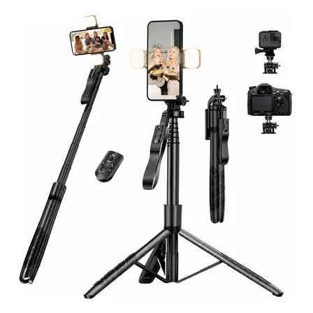 Tripé Portátil 360° Para Câmera, Celular E Gopro Alumínio Preto