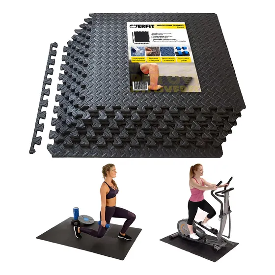Piso Goma Eva Alfombra Deportiva Gimansio Overfit 12mm 60x60cm X8un